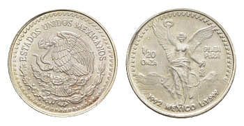 Мексика 1/20 унции (онзы) 1992 Серебряная инвестиционная монета "Свобода" KM 542 серебро UNC 4044-615