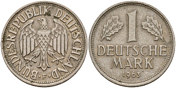 ФРГ 1 марка 1963 F KM 110, J. 385 медно-никель 4159-1051