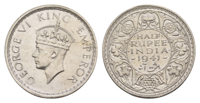 Британская Индия 1/2 рупии 1941 Георг VI (1936-1952) KM 551 серебро aUNC 5010-1122