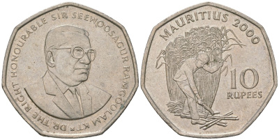 Маврикий 10 рупий 2000 Сивусагур Рамгулам KM 61 медно-никель aUNC 4620-111