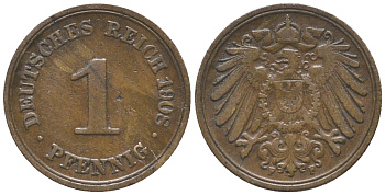 ГЕРМАНИЯ 1 ПФЕННИГ 1908 F KM 10, J. 10 медь 100-868