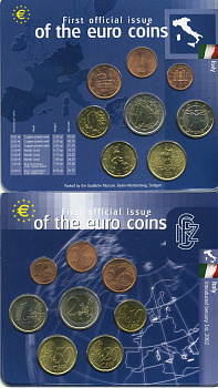 Италия евронабор из 8 монет 2002 в пластиковой запайке биметалл UNC 7-3-1-02