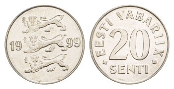 Эстония 20 сентов 1999 KM 23a сталь плакированная никелем UNC 4647-124