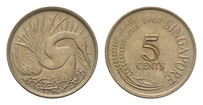 Сингапур 5 центов 1967 KM 2 медно-никель BU 4679-727