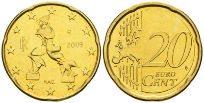 Италия 20 евроцентов 2009 KM 214 нордик UNC 4148-632