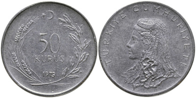 Турция 50 курушей 1973 Анатолийская невеста KM 899 нержавеющая сталь 4541-833