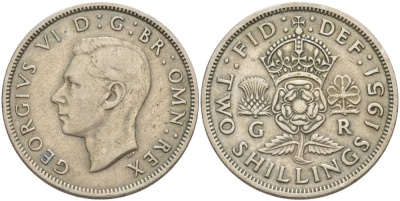 Великобритания 2 шиллинга (флорин) 1951 Георг VI (1936-1952) KM 878, Spink 4107 медно-никель 4183-1226
