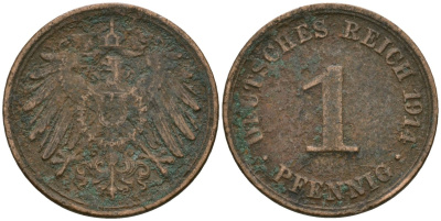 Германия 1 пфенниг 1914 Вильгельм II (1888-1918) KM 10, J. 10 медь 4608-255