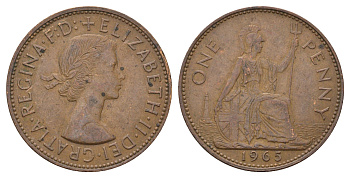 Великобритания 1 пенни 1965 Елизавета II (1952-2022) KM 897, Spink 4157 бронза 4140-336