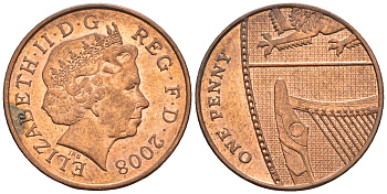 Великобритания 1 пенни 2008 Елизавета II (1952-2022) KM 1107, Spink B6 сталь плакированная медью 4609-649