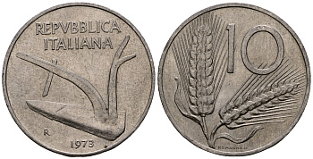 Италия 10 лир 1973 KM 93 алюминий 4138-547