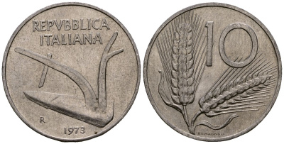 Италия 10 лир 1973 KM 93 алюминий 4138-547