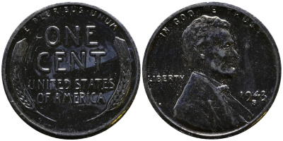 США 1 цент 1943 S (Сан-Франциско), Авраам Линкольн KM 132 a сталь плакированная цинком 4392-1143
