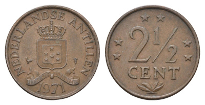 Нидерландские Антильские острова (Нидерландские Антилы) 2 1/2 цена 1971 KM 9 бронза 4664-639