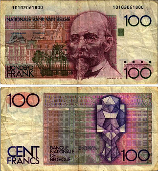 БЕЛЬГИЯ 100 ФРАНКОВ 1978-1981 ПОДПИСЬ (3 И 9), АРХИТЕКТОР ХЕНДРИК БЕЙЕРТ Pick 140а бумага 6312-66-1-2