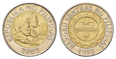 Филиппины 10 писо 2002 KM 278 биметалл UNC 4666-651