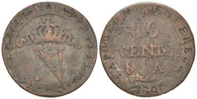 Франция 10 сантимов 1809? (1807-1810) A, Наполеон KM 676 серебро 4615-826