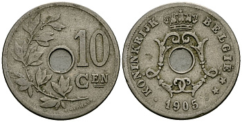 Бельгия 10 сантимов 1905 Belgie KM 53 медно-никель 4172-1213