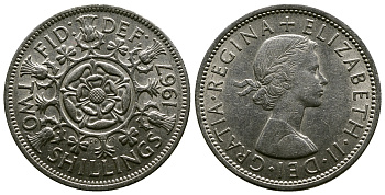 Великобритания 2 шиллинга (флорин) 1967 Елизавета II (1952-2022) KM 906, Spink 4146 медно-никель 4382-736