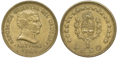 Уругвай 1 песо 1965 KM 46 алюминиевая бронза 106-914