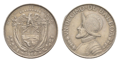 Панама 1/10 бальбоа (10 сентесимо) 1966 KM 10 медь плакированная медно-никелем 4644-128