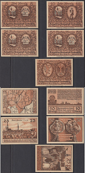 Леобшютц полный набор из 5 нотгельдов (5, 10, 25, 50 и 75 пфеннигов) 1922 Grabowski 793.1F бумага UNC (пресс) 7556-2-4-1