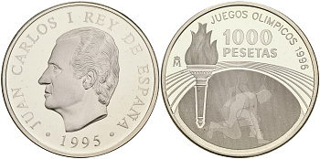 Испания 1000 песет 1995 XXVI олимпийские игры в Атланте 1996 года KM 952 серебро PROOF 1066-2-33