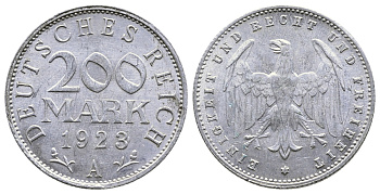 ГЕРМАНИЯ 200 МАРОК 1923 A KM 35, J. 304 алюминий 4380-422