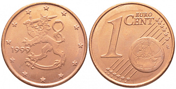 Финляндия 1 евроцент 1999 KM 98 сталь плакированная медью UNC 105-454