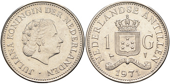 Нидерландские Антилы 1 гульден 1971 Юлиана (1948-1980) KM 12 никель 4141-1255