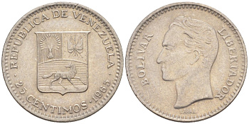 Венесуэла 25 сентимо 1965 Симон Боливар KM 40 никель 187-465
