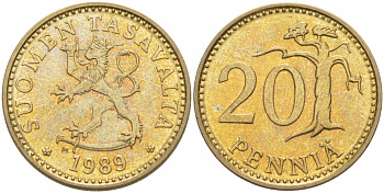 ФИНЛЯНДИЯ 20 ПЕННИ 1989 M KM 47 алюминиевая бронза 3457-842