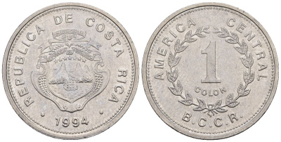 Коста-Рика 1 колон 1984 KM 210.1, Schoen 76 никель сталь 4514-146
