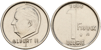 Бельгия 1 франк 1995 Belgie, Альберт II (1993-2013) KM 188 железо плакированное никелем    4598-117