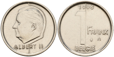 Бельгия 1 франк 1995 Belgie, Альберт II (1993-2013) KM 188 железо плакированное никелем    4598-117