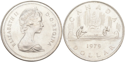 Канада 1 доллар 1979 Елизавета II (1952-2022), каноэ KM 120.1 никель UNC 109-925