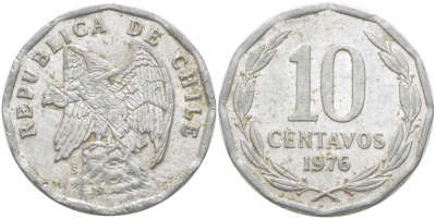 Чили 10 сентаво 1976 KM 205a алюминий 4402-344