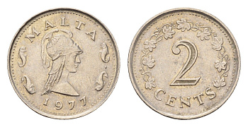Мальта 2 цента 1977 Пентесилея, царица амазонок KM 9 медно-никель aUNC 4655-144