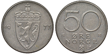 Норвегия 50 эре 1977 Улаф V (1957-1991) KM 418 медно-никель 4128-1143