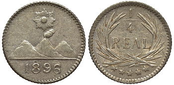 Гватемала 1/4 реала 1896 5 звезд, Испанское правление KM 162 серебро 4532-142