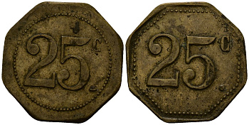 Франция 25 сантимов ND ресторанный жетон латунь 4166-354