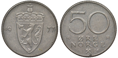 Норвегия 50 эре 1977 Улаф V (1957-1991) KM 418 медно-никель 4128-1143