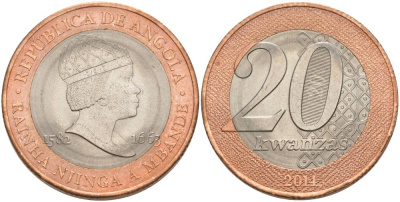 Ангола 20 кванза 2014 Королева Зинга Мбанди Нгола (1582-1663) KM 111 биметалл aUNC 69-113