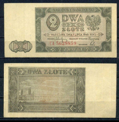 Польша 2 злотых 1948 Pick 134 b бумага 6283-15-3-1