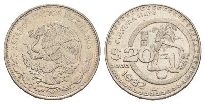 Мексика 20 песо 1982 Mo, культура майя KM 486 медно-никель 00-00