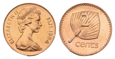 Фиджи 2 цента 1984 редкий год KM 28 бронза UNC 4687-1144