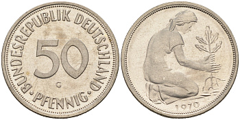 ФРГ 50 пфеннигов 1970 G J 384, KM 109.1 медно-никель  PROOF  1094-4-31