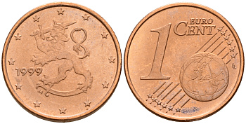 Финляндия 1 евроцент 1999  KM 98 сталь плакированная медью  UNC  4160-363