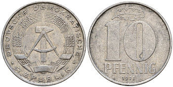 ГДР 10 пфеннигов 1971 A KM 10 алюминий 68-317