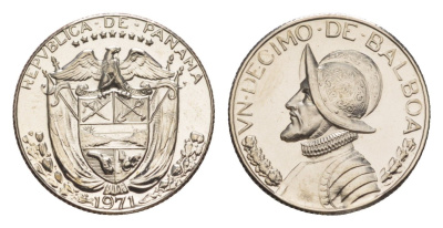 Панама 1/10 бальбоа (10 сентесимо) 1971 тираж 11.000 экземпляров KM 10 медь плакированная медно-никелем PROOF 1522-125